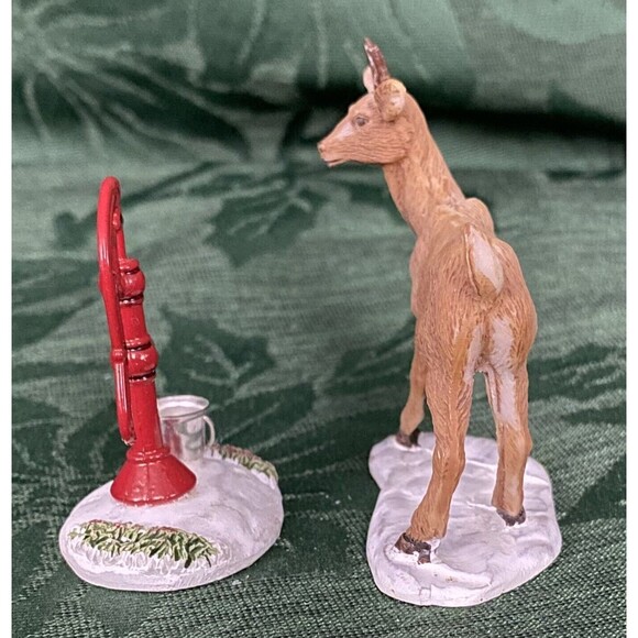 Lemax Christmas Village Deer On The Hoof 92343 & Red Water Pump 54107 Figurine - Picture 2 of 6